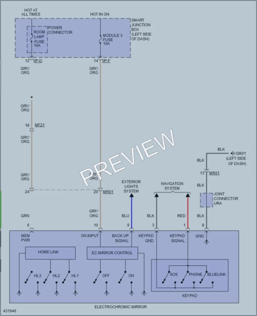 2014 Hyundai Tucson Power Mirrors wiring diagram preview