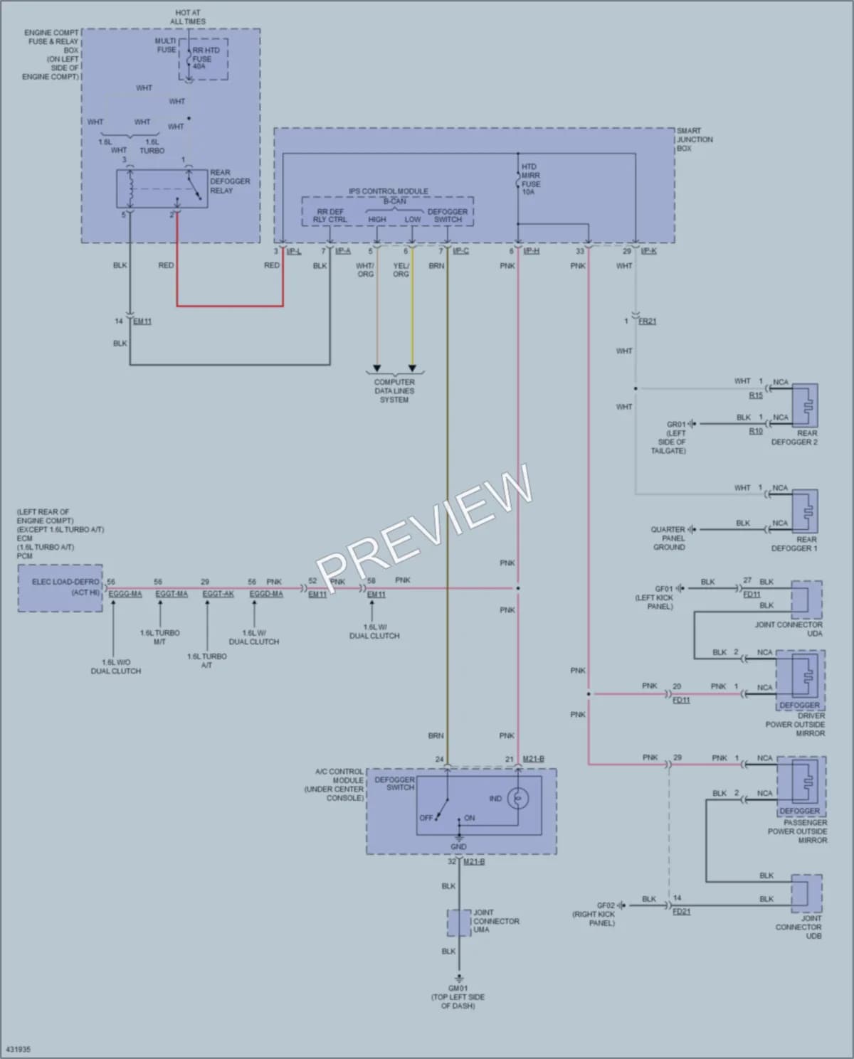 2014 Hyundai Veloster Defoggers wiring diagram preview