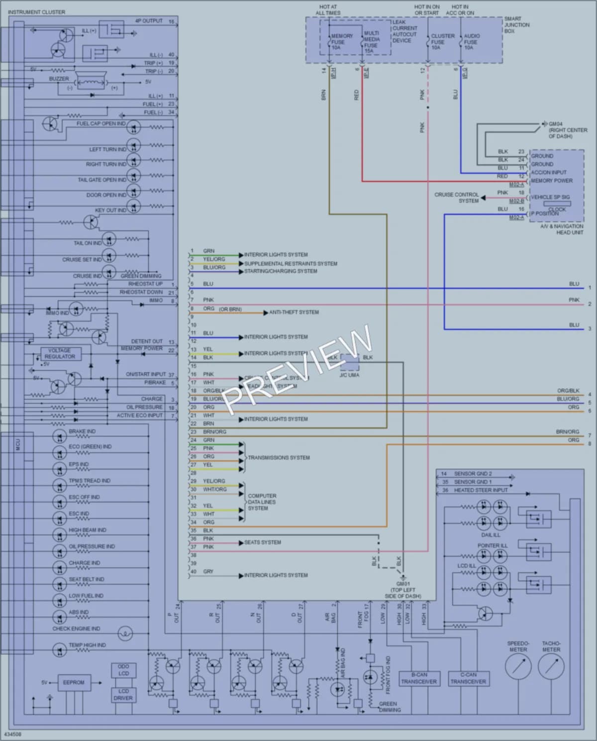 2014 Hyundai Veloster Instrument Cluster wiring diagram preview