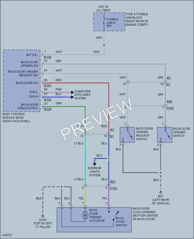 2014 Infiniti QX50 Trunk Tailgate Fuel Door wiring diagram preview