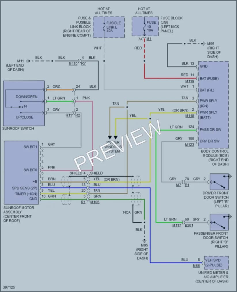 2014 Infiniti QX70 Power Top Sunroof wiring diagram preview