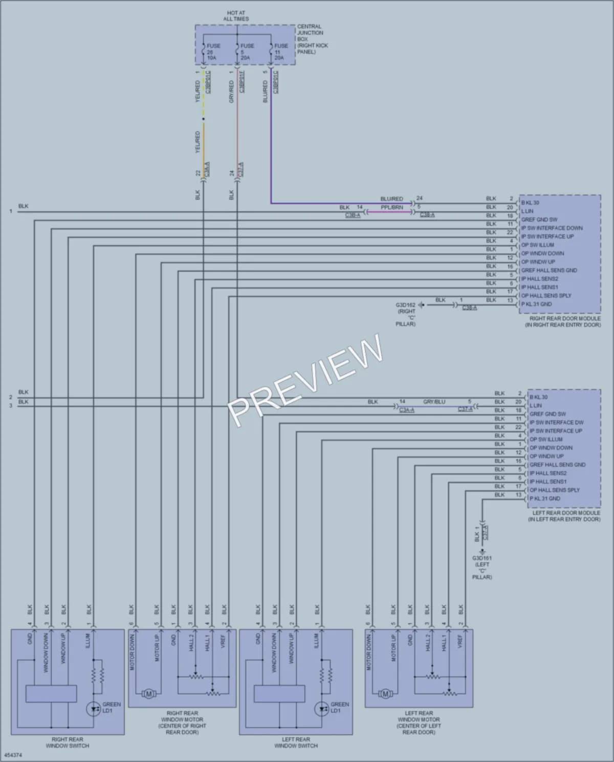 2014 Jaguar XF Power Windows wiring diagram preview