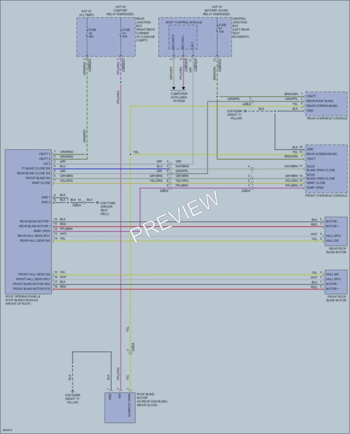 2014 Jaguar XJ Power Top Sunroof wiring diagram preview