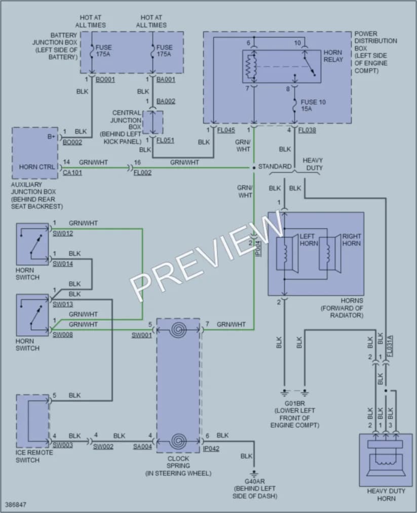 2014 Jaguar XKR Horn wiring diagram preview