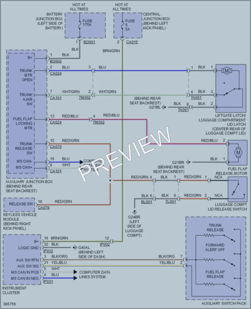 2014 Jaguar XKR Trunk Tailgate Fuel Door wiring diagram preview