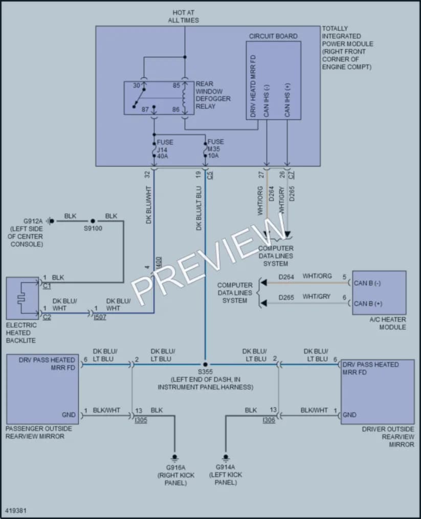 2014 Jeep Wrangler Defoggers wiring diagram preview