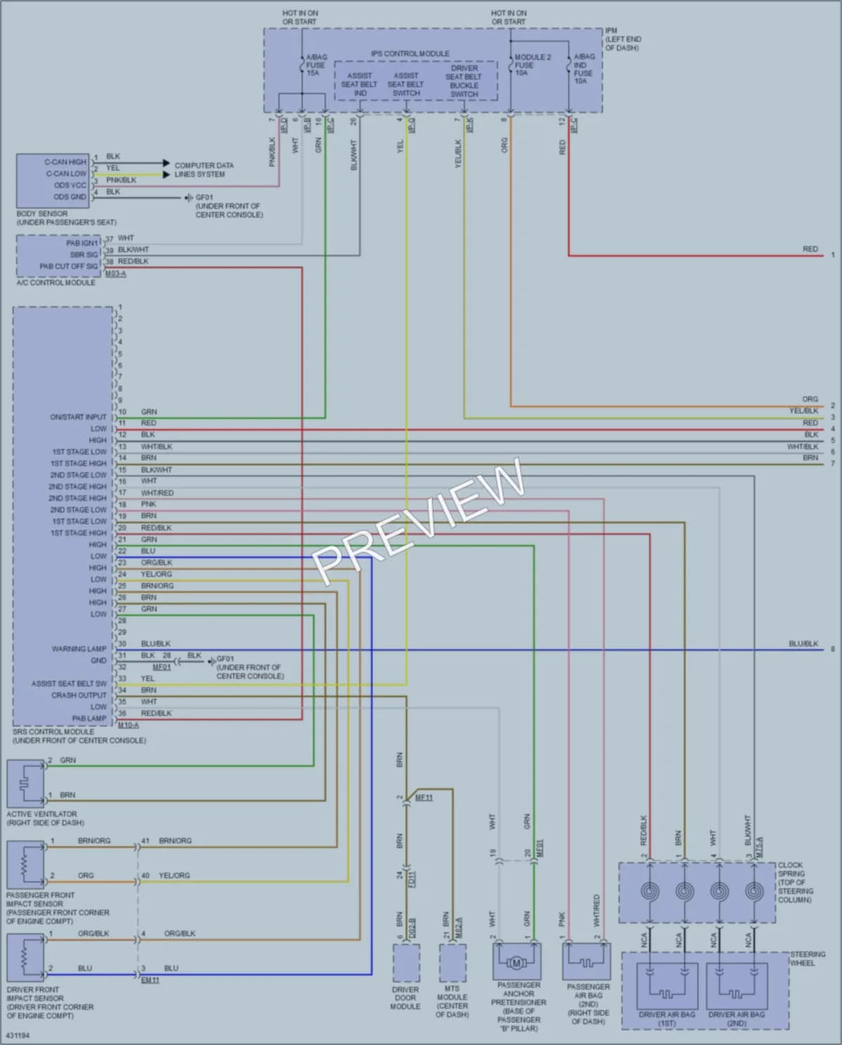2014 Kia Cadenza Supplemental Restraints wiring diagram preview
