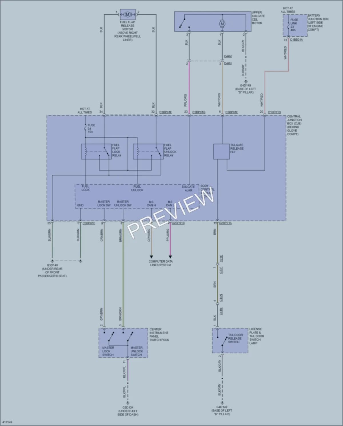 2014 LandRover LR2 Trunk Tailgate Fuel Door wiring diagram preview