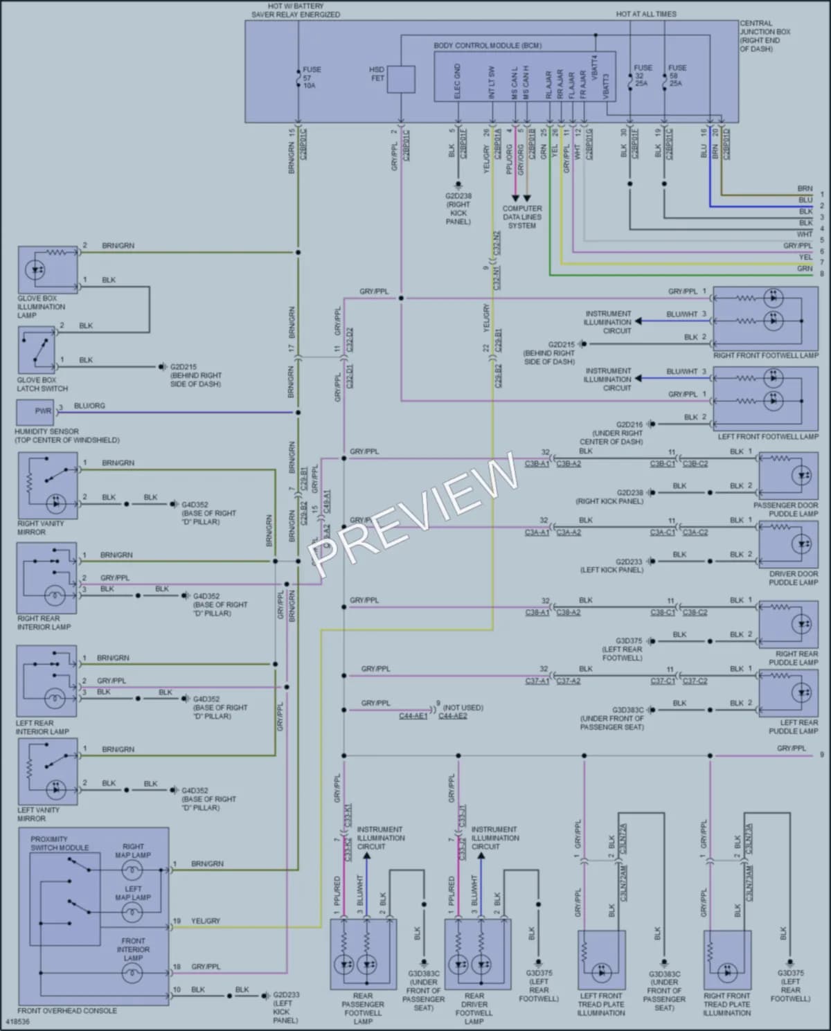 2014 LandRover RangeRover Interior Lights wiring diagram preview