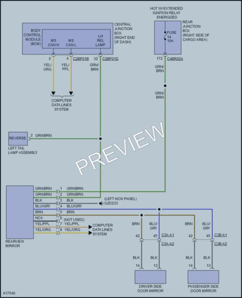 2014 LandRover RangeRover Power Mirrors wiring diagram preview