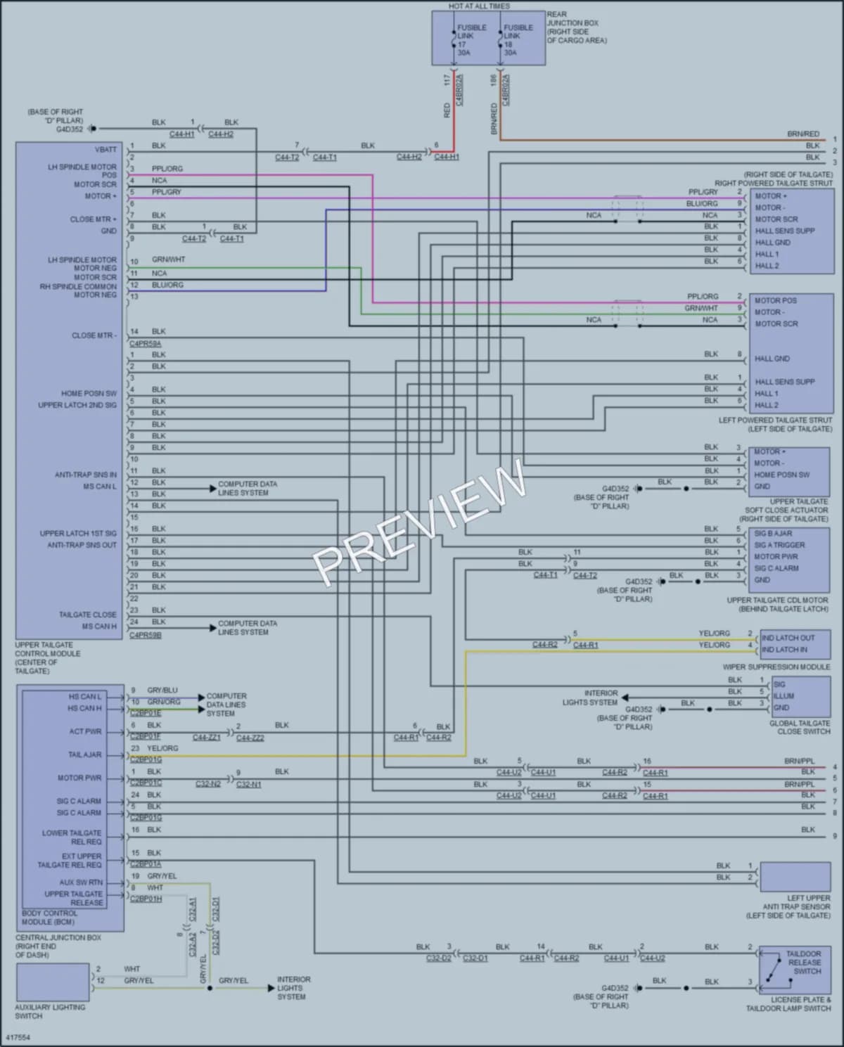 2014 LandRover RangeRover Trunk Tailgate Fuel Door wiring diagram preview