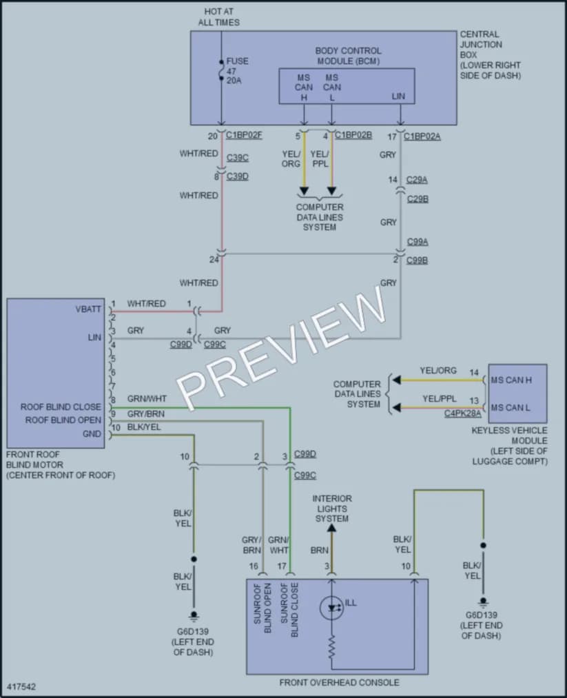 2014 LandRover RangeRoverEvoque Power Top Sunroof wiring diagram preview