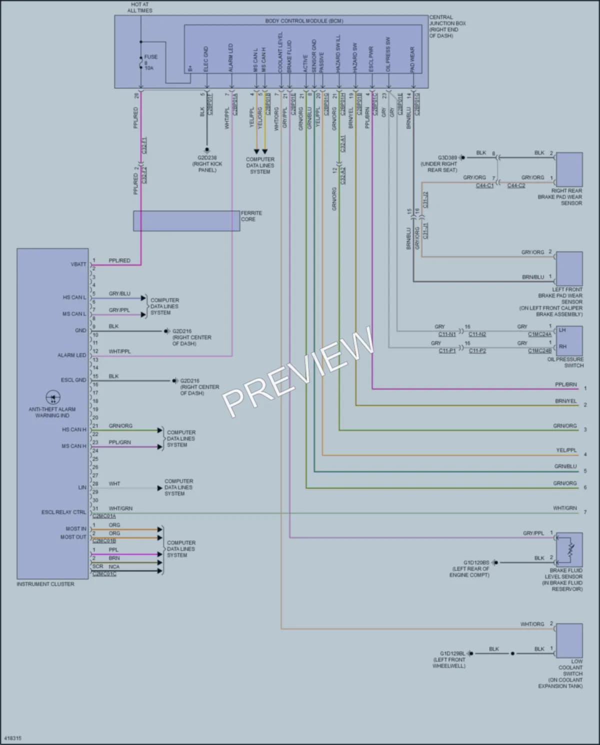 2014 LandRover RangeRoverSport Instrument Cluster wiring diagram preview