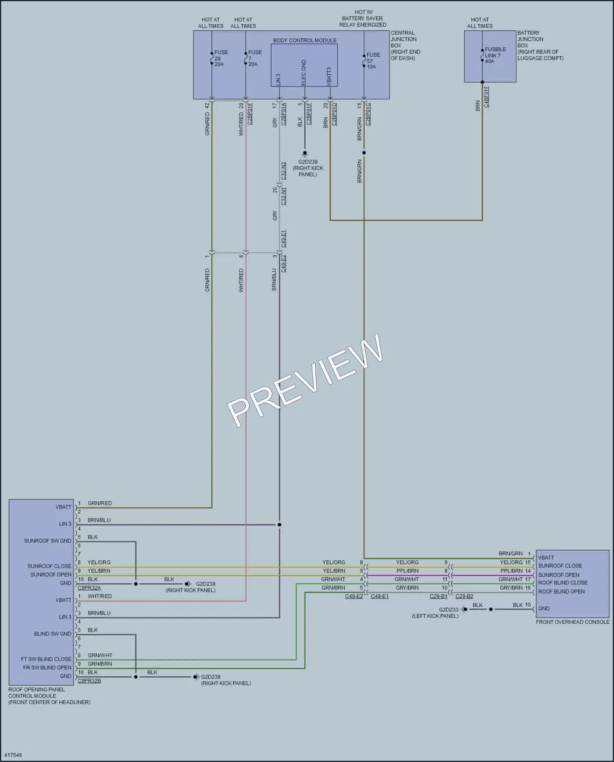 2014 LandRover RangeRoverSport Power Top Sunroof wiring diagram preview