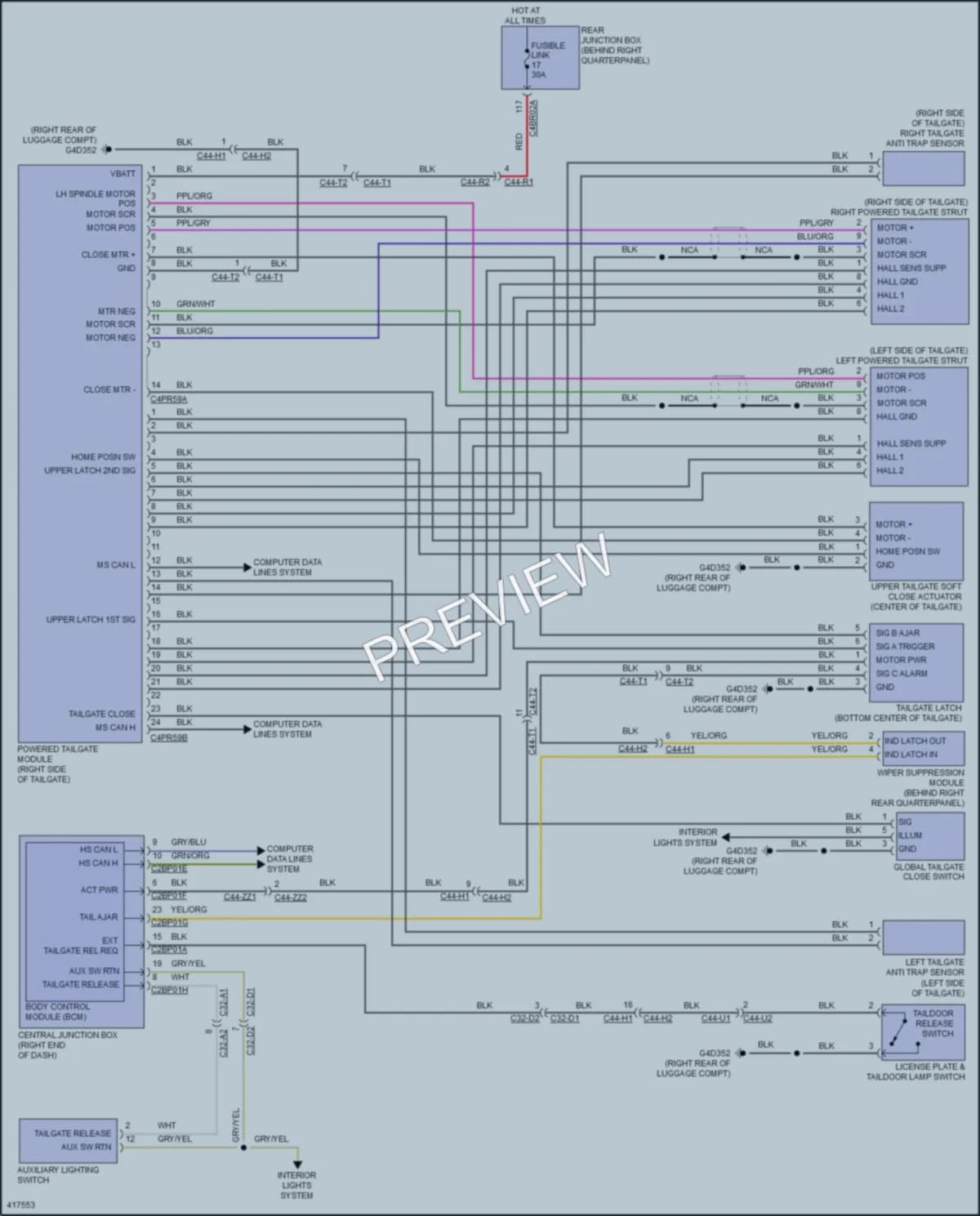 2014 LandRover RangeRoverSport Trunk Tailgate Fuel Door wiring diagram preview