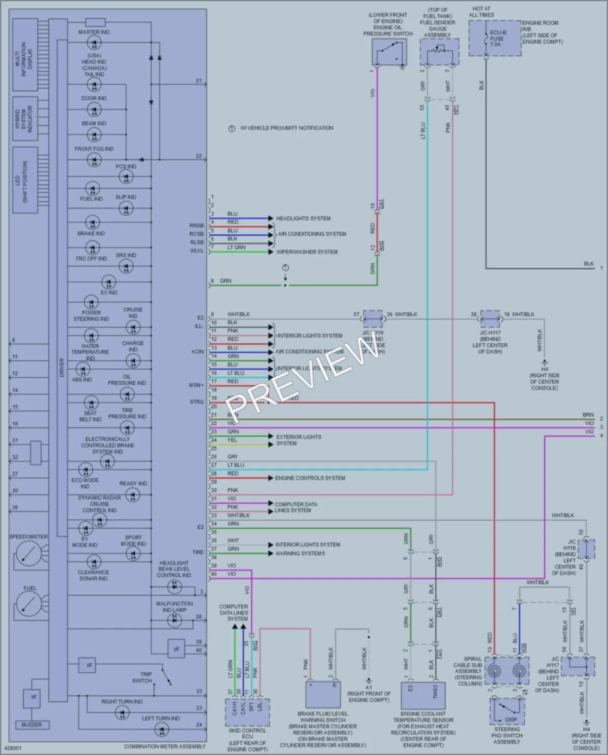 2014 Lexus CT200h Instrument Cluster wiring diagram preview