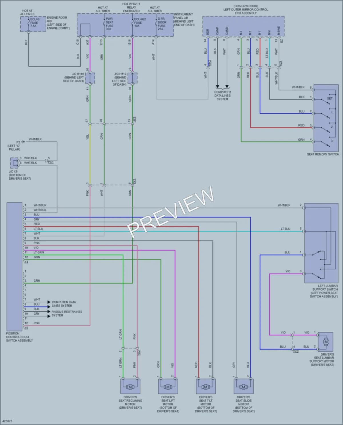 2014 Lexus CT200h Memory Systems wiring diagram preview