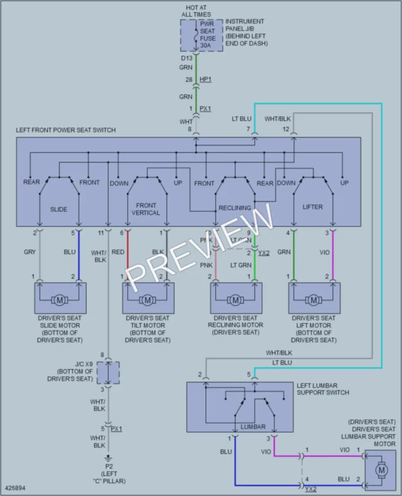 2014 Lexus CT200h Power Seats wiring diagram preview