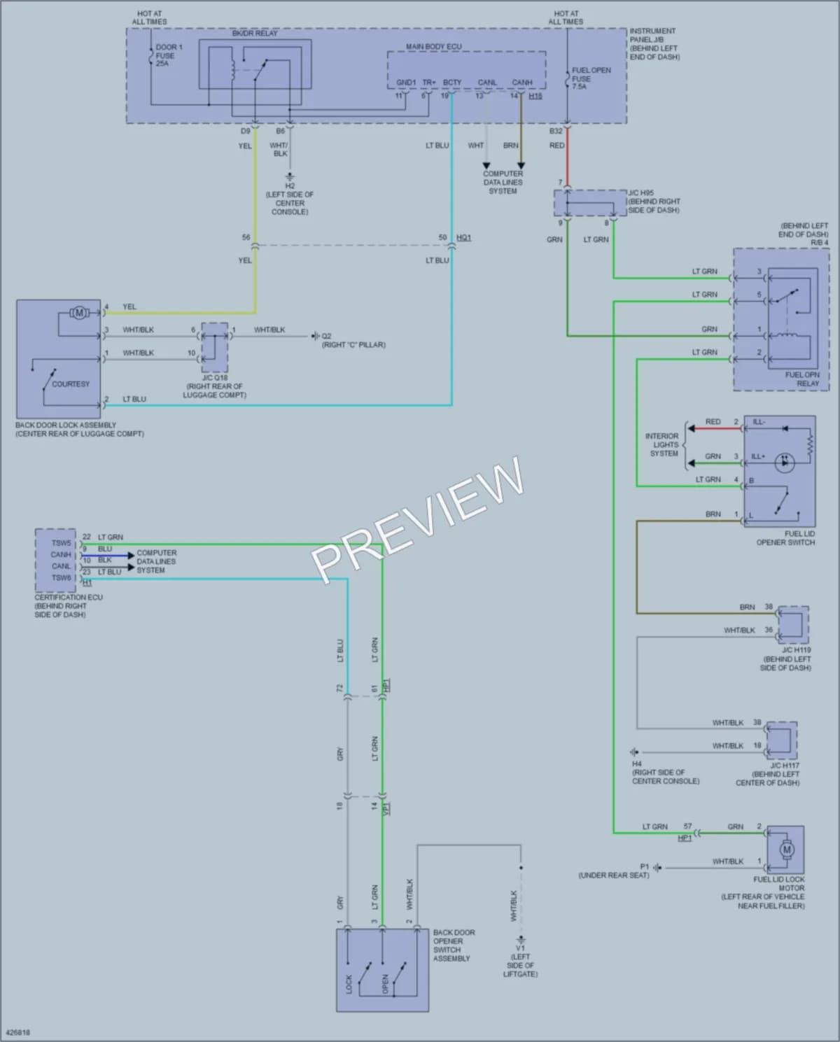 2014 Lexus CT200h Trunk Tailgate Fuel Door wiring diagram preview