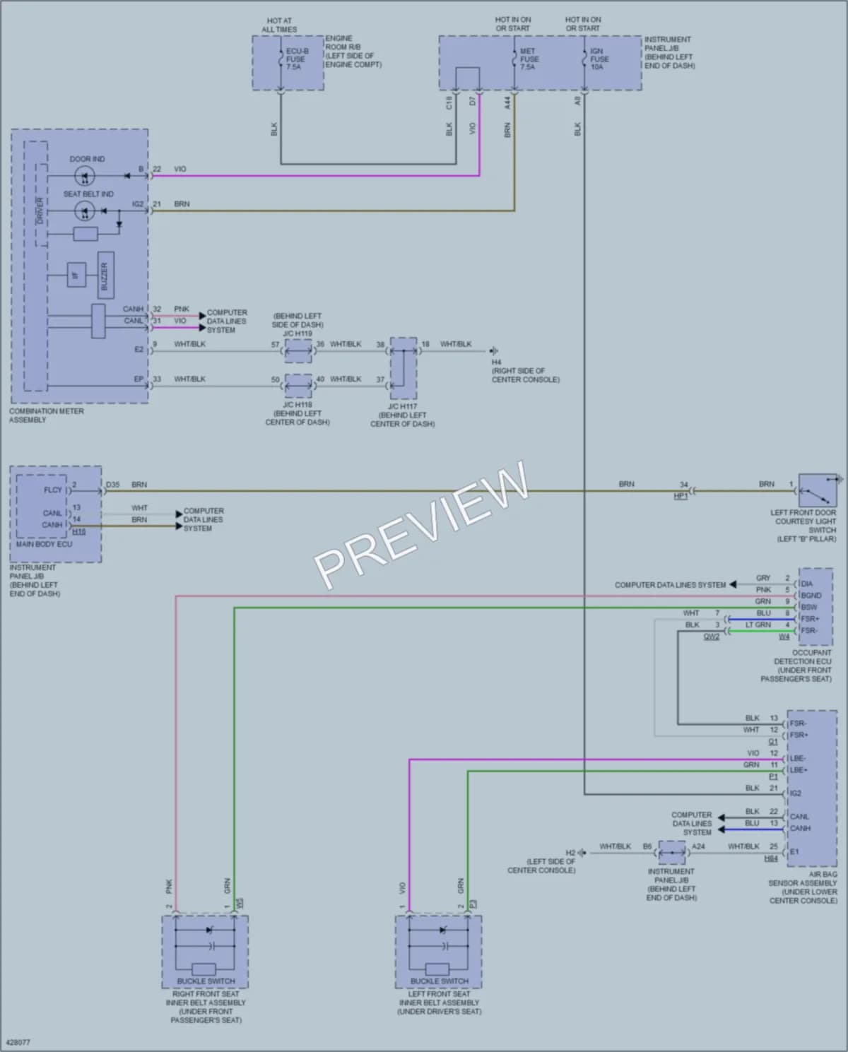 2014 Lexus CT200h Warning Systems wiring diagram preview