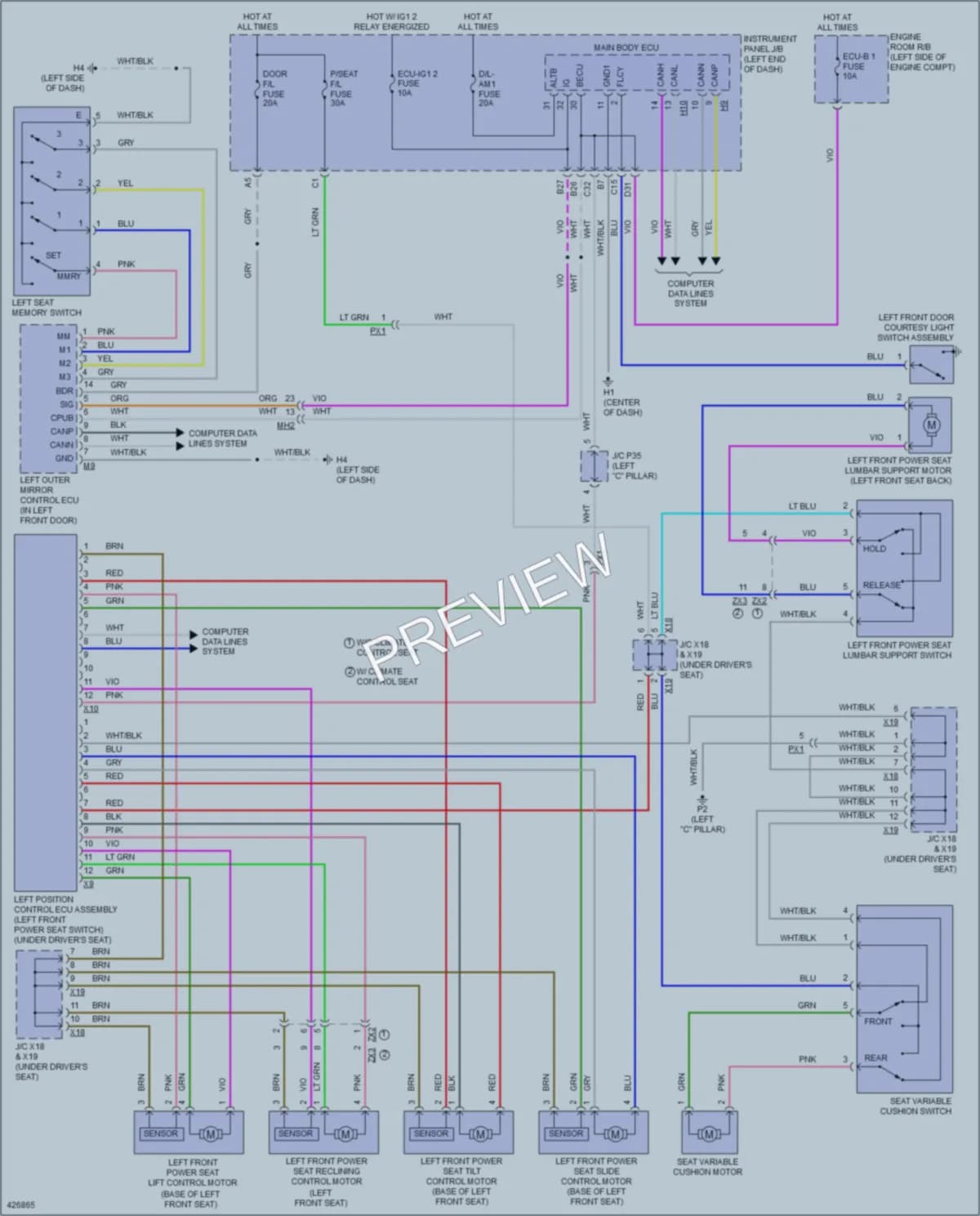 2014 Lexus ES300h Memory Systems wiring diagram preview