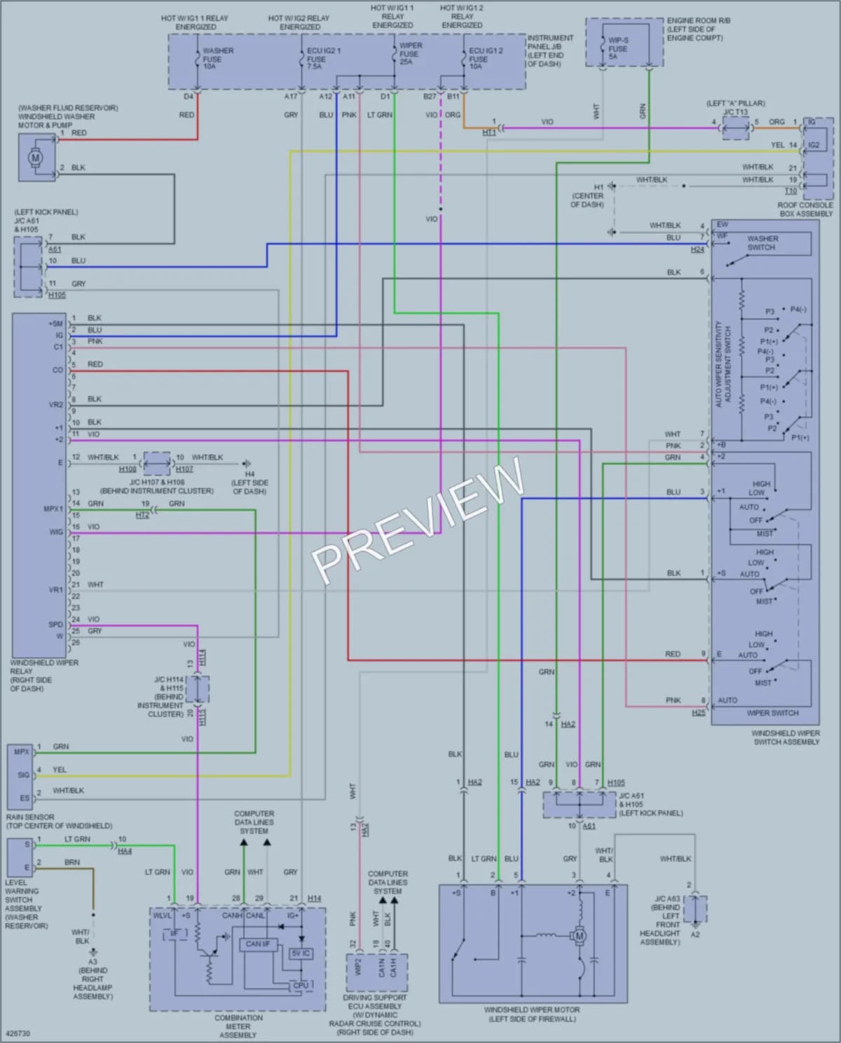 2014 Lexus ES300h Wiper Washer wiring diagram preview