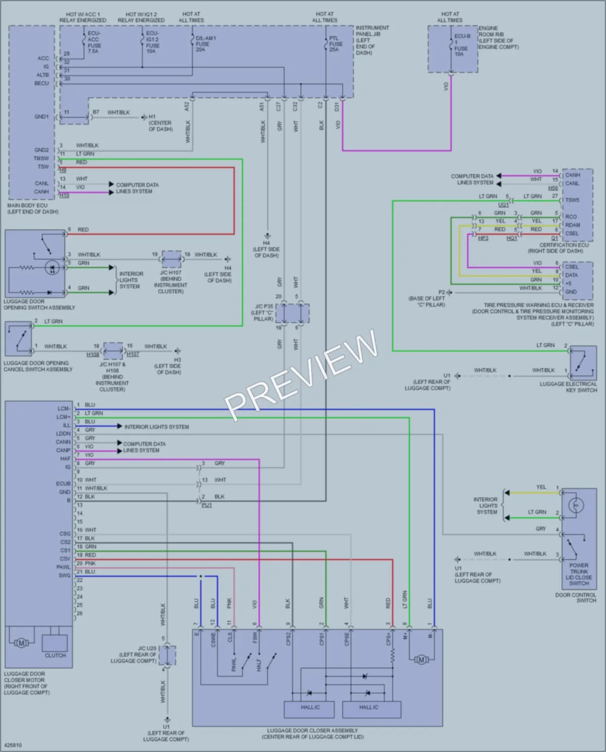 2014 Lexus ES350 Trunk Tailgate Fuel Door wiring diagram preview
