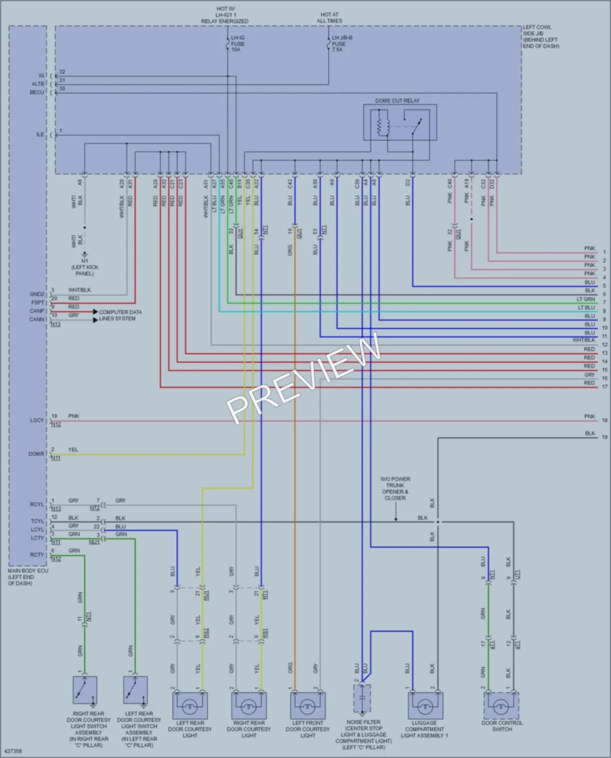 2014 Lexus GS350 Interior Lights wiring diagram preview