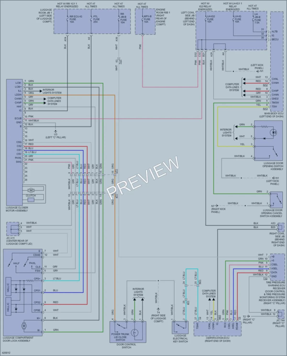 2014 Lexus GS350 Trunk Tailgate Fuel Door wiring diagram preview