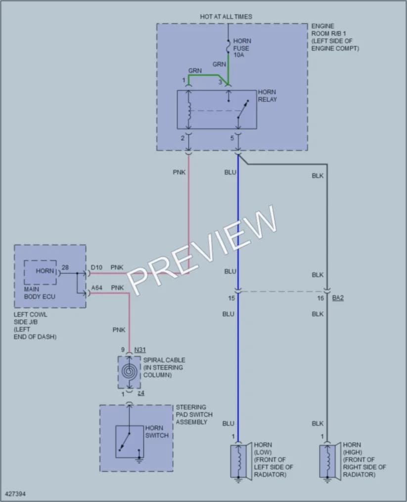 2014 Lexus GS450h Horn wiring diagram preview