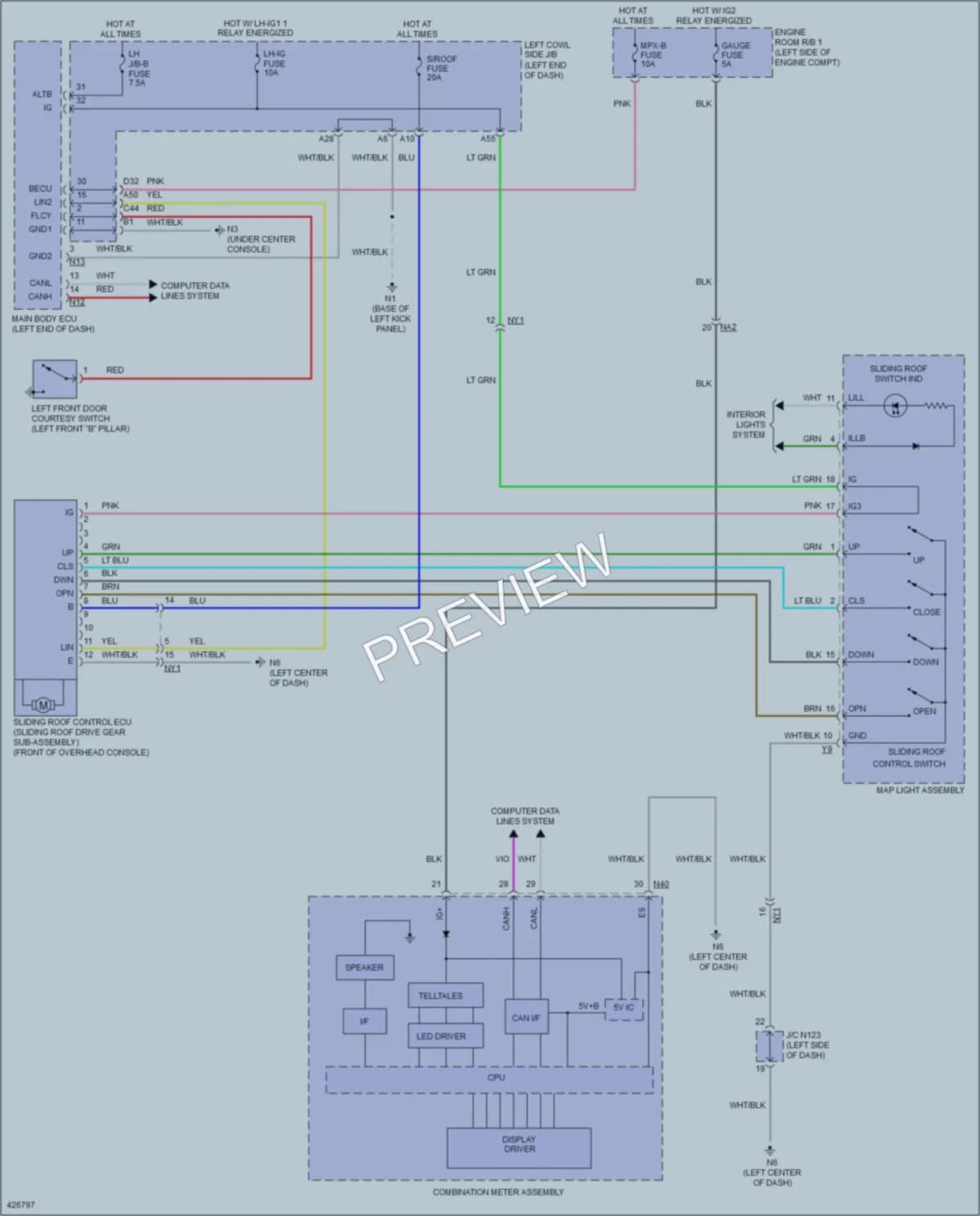 2014 Lexus GS450h Power Top Sunroof wiring diagram preview