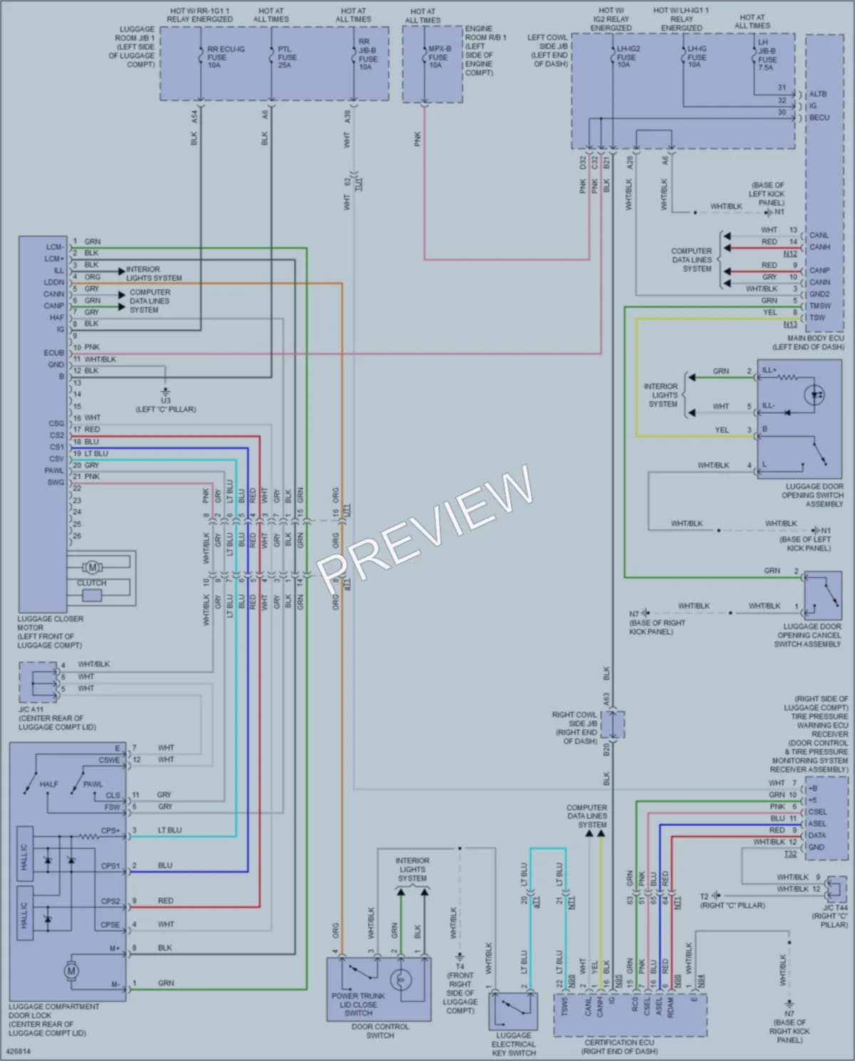 2014 Lexus GS450h Trunk Tailgate Fuel Door wiring diagram preview