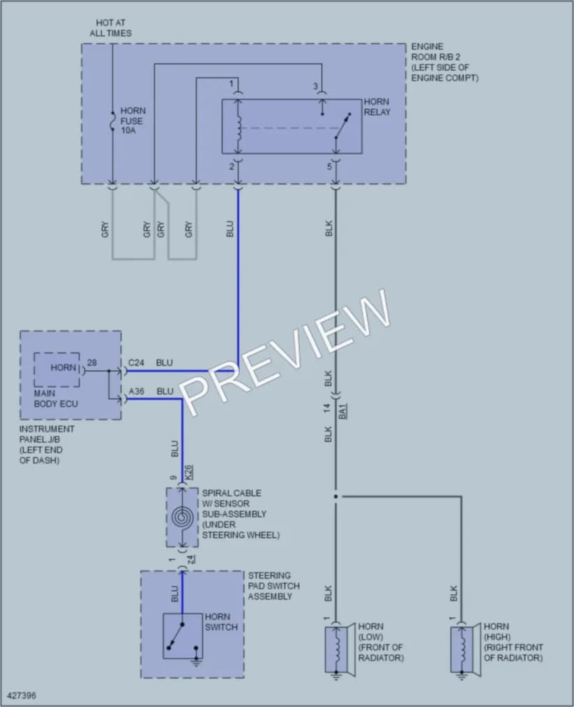 2014 Lexus IS250 Horn wiring diagram preview