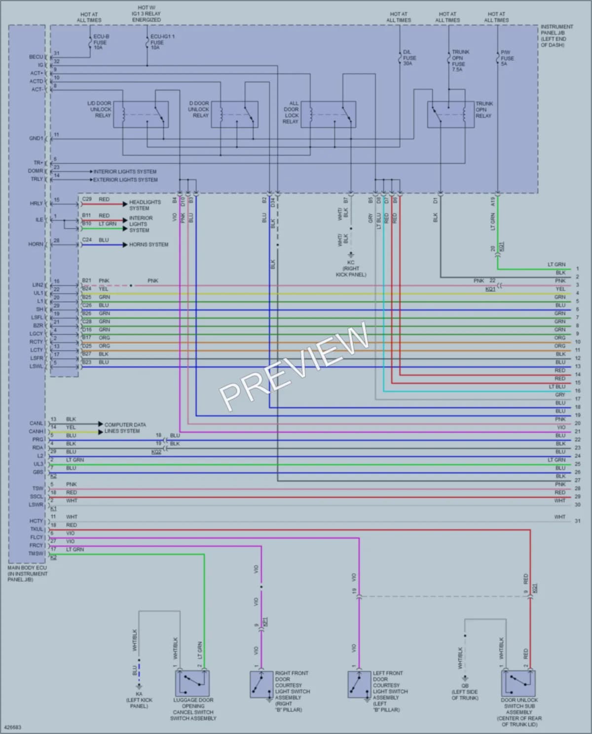 2014 Lexus IS350 Power Door Locks wiring diagram preview