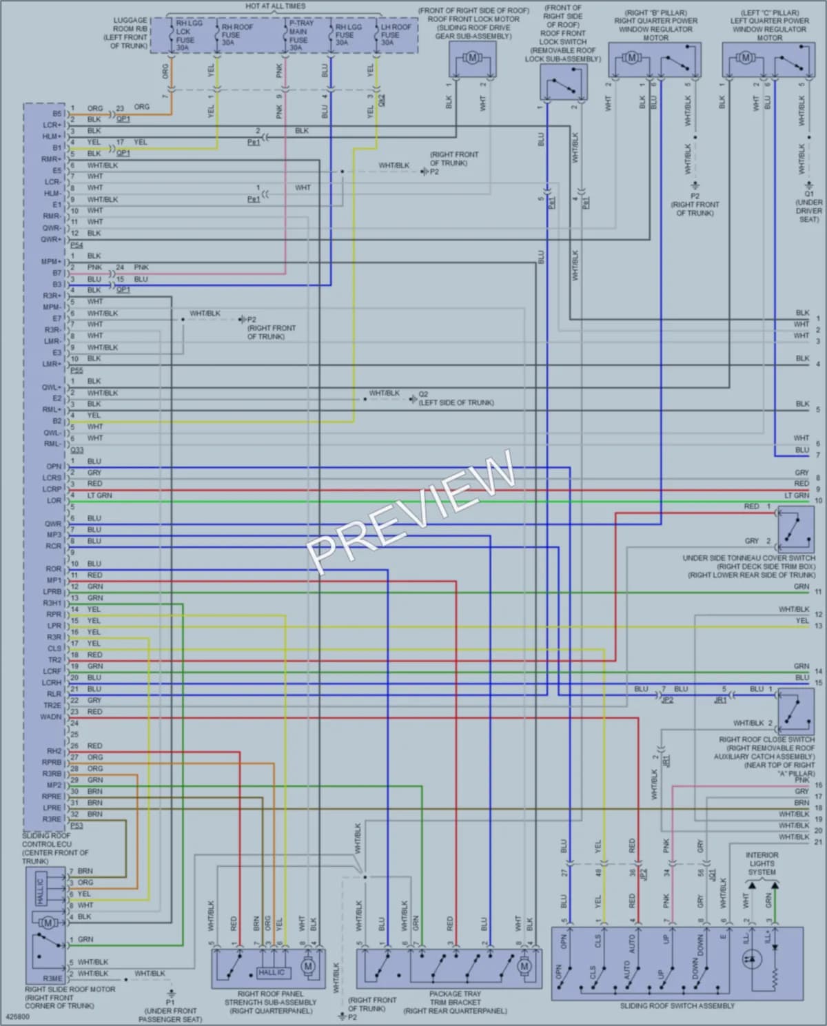 2014 Lexus IS350C Power Top Sunroof wiring diagram preview