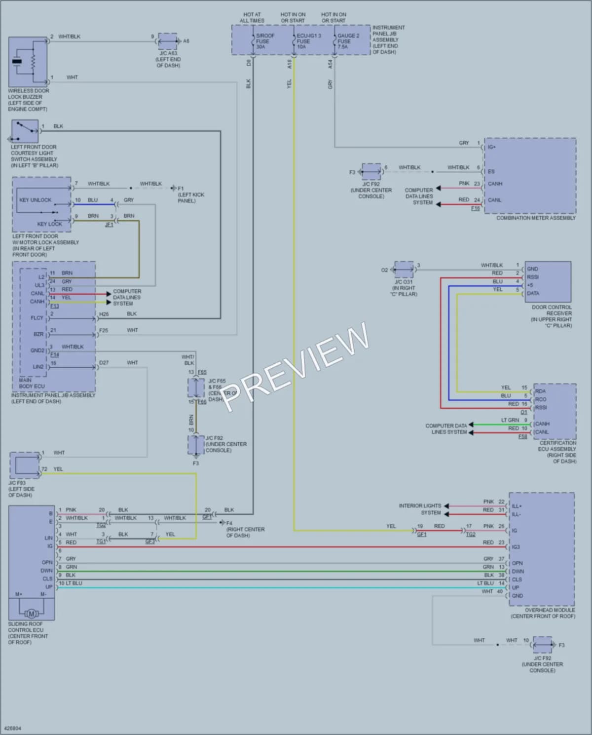 2014 Lexus RX350 Power Top Sunroof wiring diagram preview