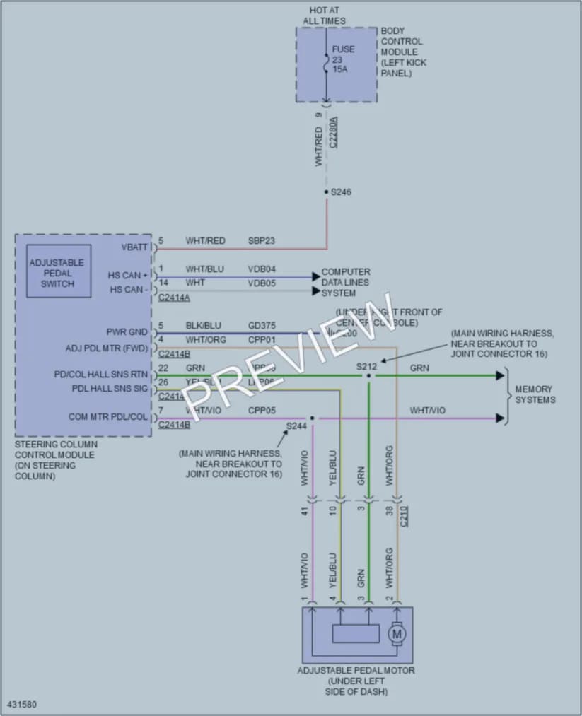 2014 Lincoln MKS Power Seats wiring diagram preview