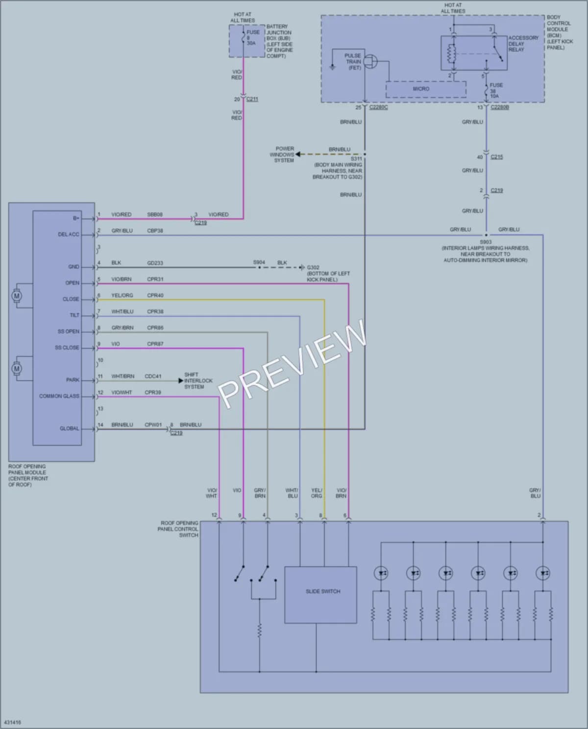 2014 Lincoln MKS Power Top Sunroof wiring diagram preview