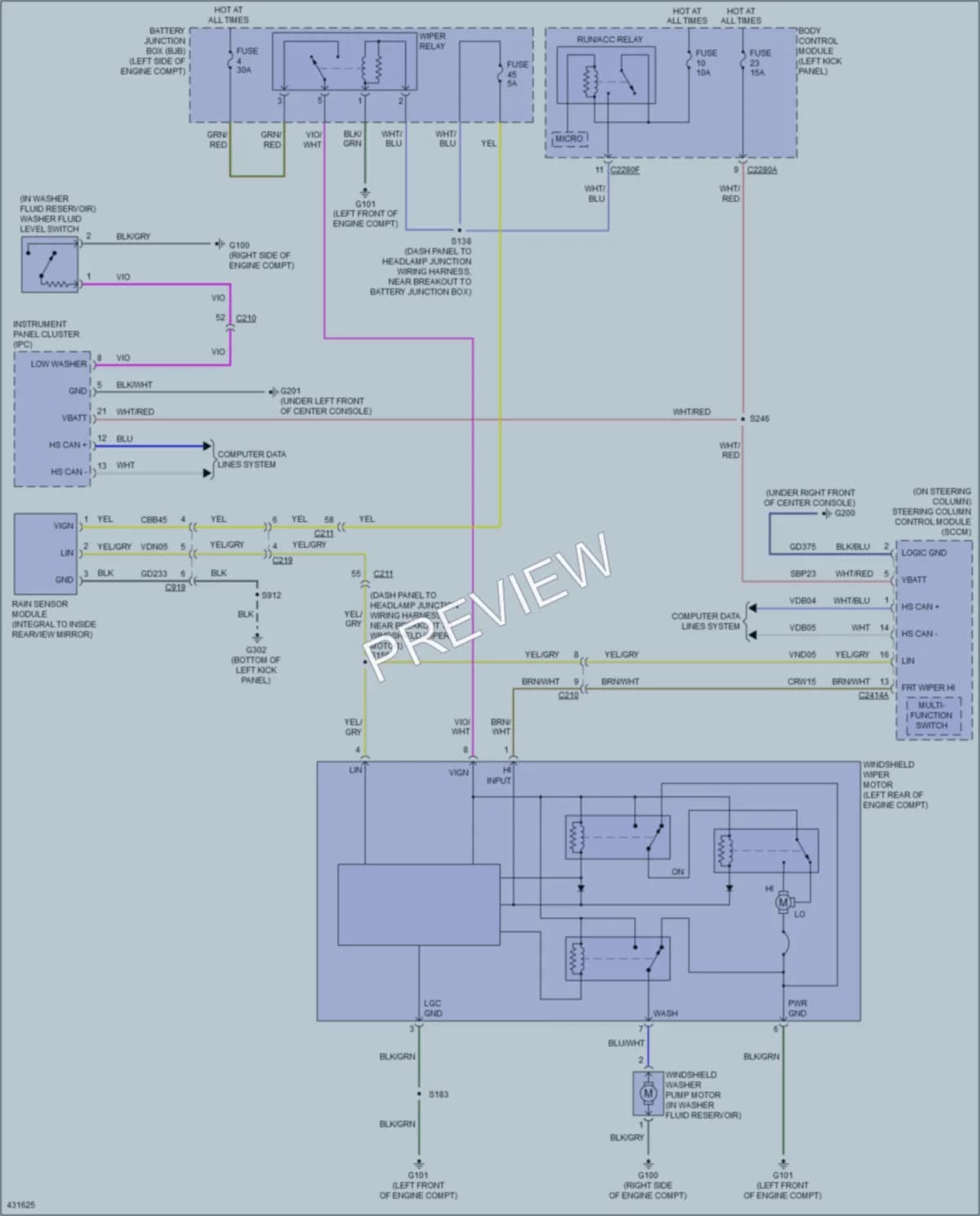 2014 Lincoln MKS Wiper Washer wiring diagram preview