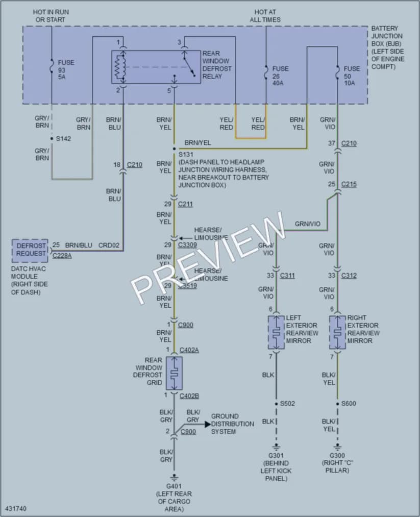 2014 Lincoln MKT Defoggers wiring diagram preview