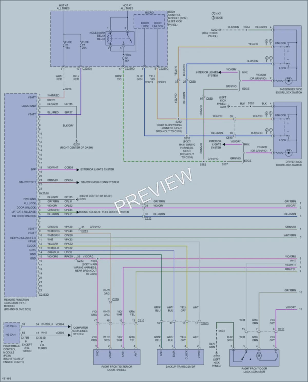 2014 Lincoln MKX Power Door Locks wiring diagram preview