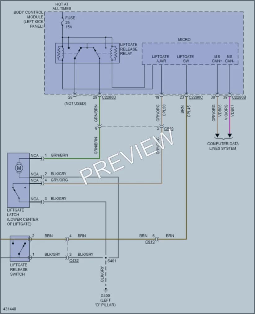2014 Lincoln MKX Trunk Tailgate Fuel Door wiring diagram preview