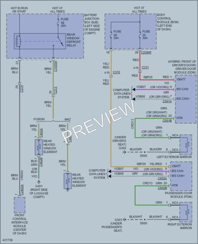 2014 Lincoln MKZHybrid Defoggers wiring diagram preview