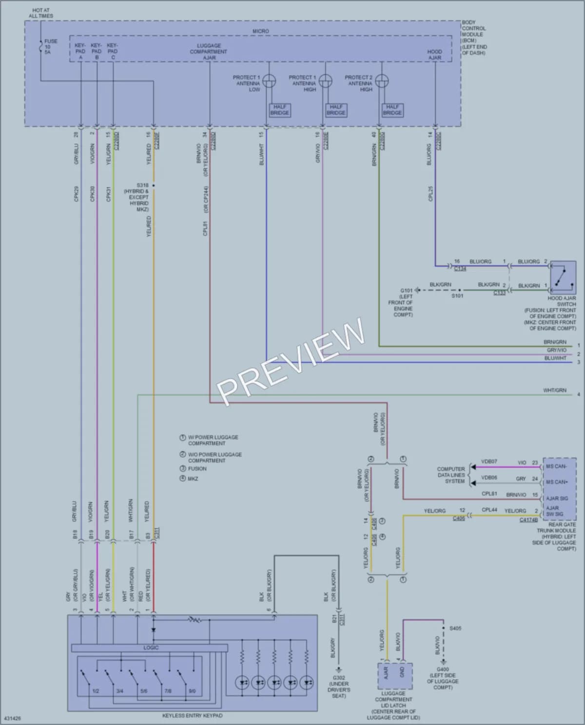 2014 Lincoln MKZHybrid Power Door Locks wiring diagram preview