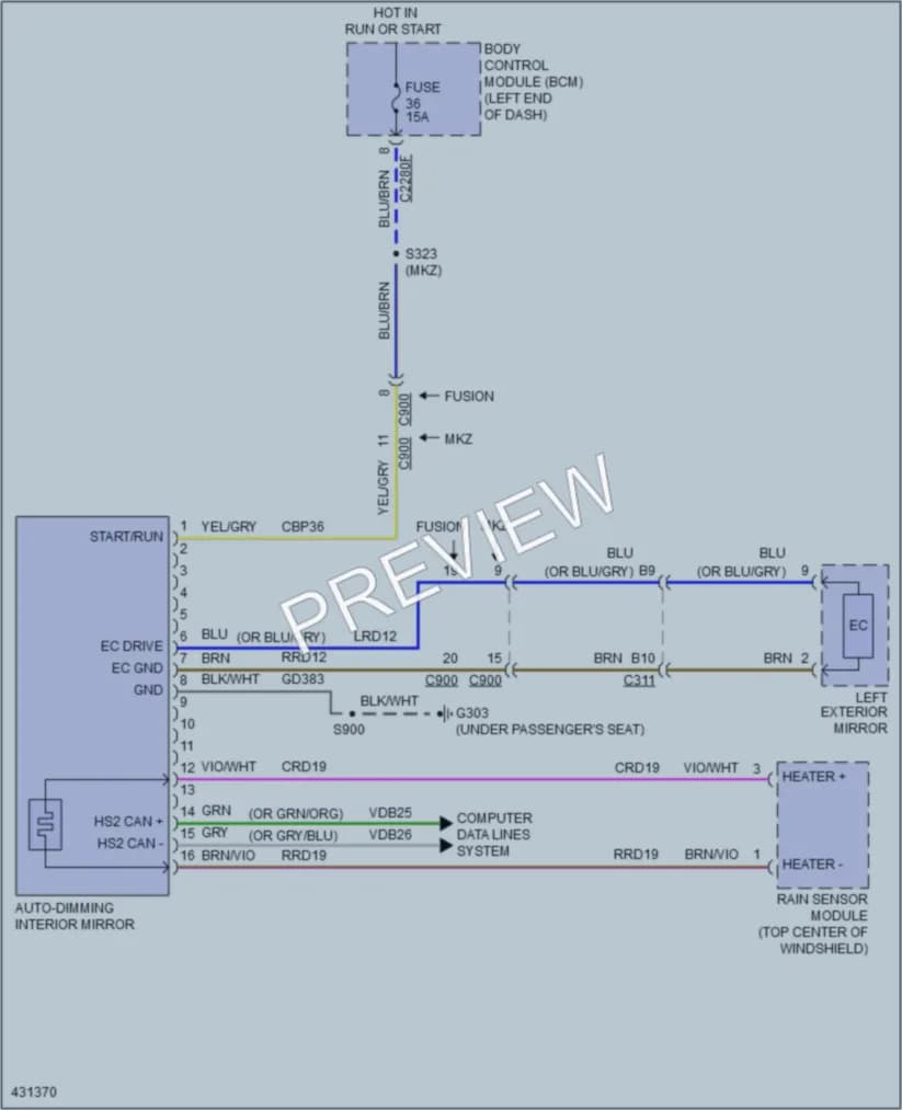 2014 Lincoln MKZHybrid Power Mirrors wiring diagram preview
