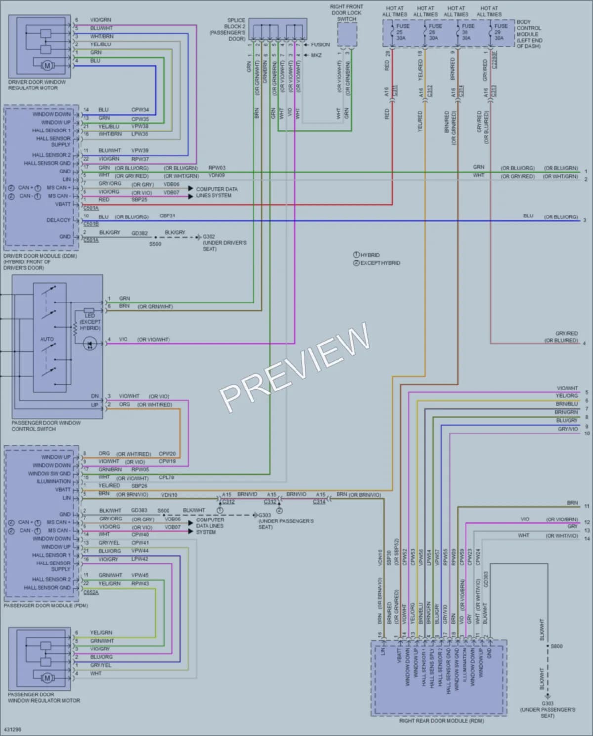 2014 Lincoln MKZHybrid Power Windows wiring diagram preview