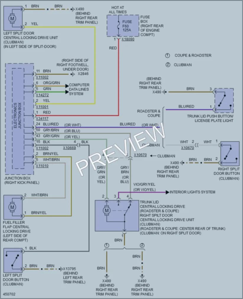 2014 MINI CooperClubman Trunk Tailgate Fuel Door wiring diagram preview