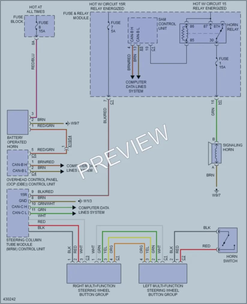 2014 MercedesBenz 2500Sprinter Horn wiring diagram preview