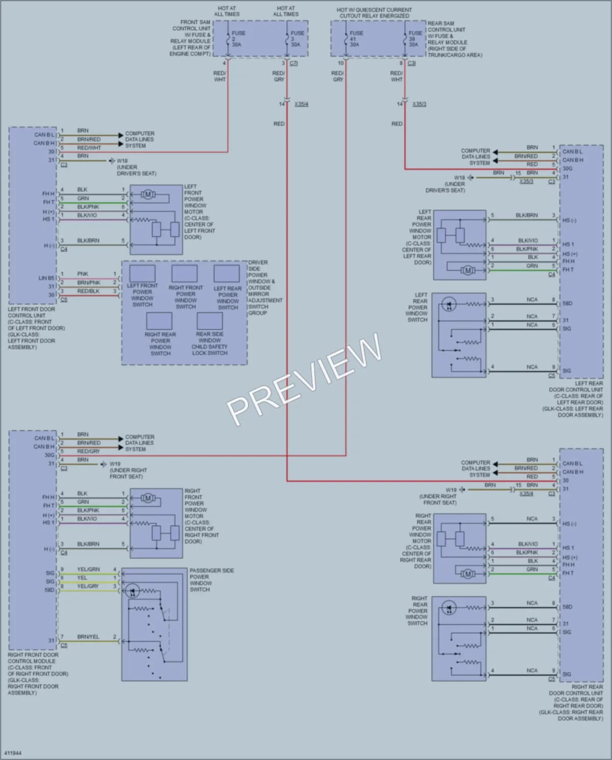 2014 MercedesBenz C250 Power Windows wiring diagram preview