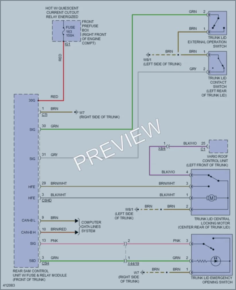 2014 MercedesBenz SLK250 Trunk Tailgate Fuel Door wiring diagram preview